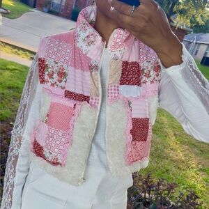 Peach love California Boho Shabby Chic Floral Patchwork Cozy Girl Vest